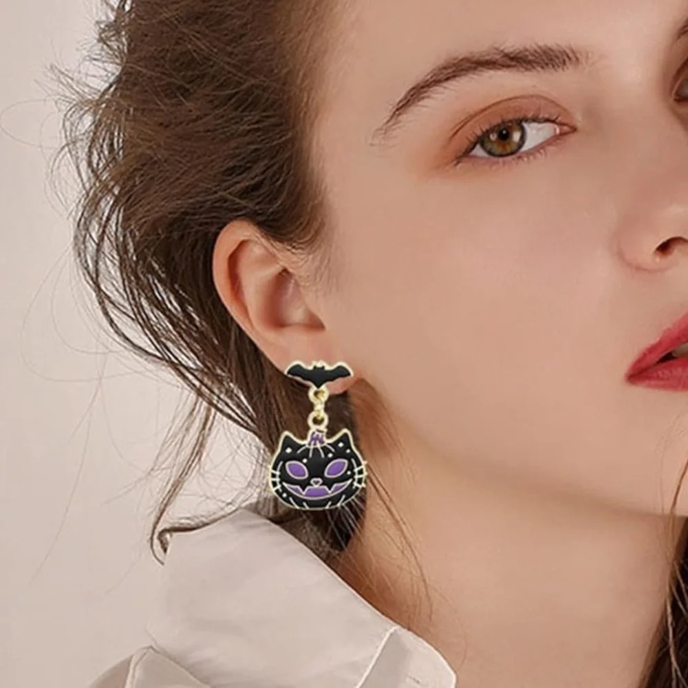 🐈‍⬛NEW Cat Pumpkin Spider Earrings Cute Halloween Spooky Goth Purple Black